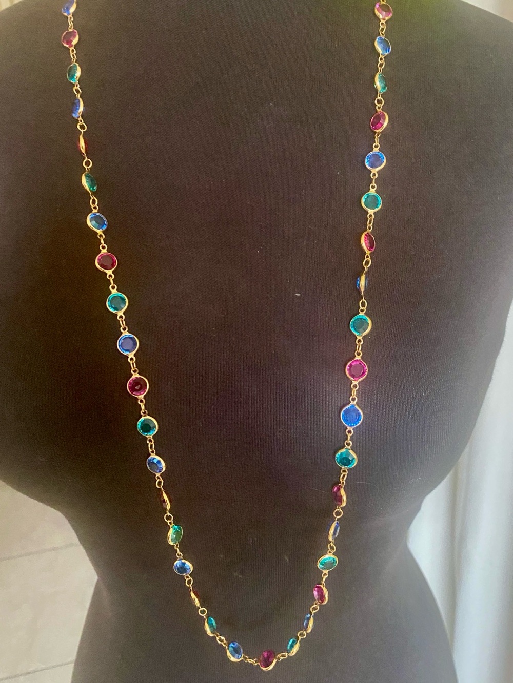 Vintage Swarovski Gold Swan Multi Color Chiclet Necklace 36”